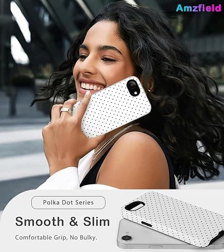 Amzfield Compatible with iPhone 16e/17e Case Cute Polka Dot Aesthetic for Women Girls Simple Chic Girly Dual Layer Hybrid Protection Elegant Case for iPhone 16e for iPhone 17e-White thumbnail 6