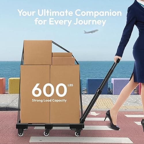 Voipvvii Folding Hand Truck 500lbs, Portable Heavy Duty Dolly Cart, 6 Wheels Collapsible Luggage Cart with 2 Elastic Ropes - Compact Trolley Cart for Easy Moving - Ideal Hand Cart for Travel and More thumbnail 5
