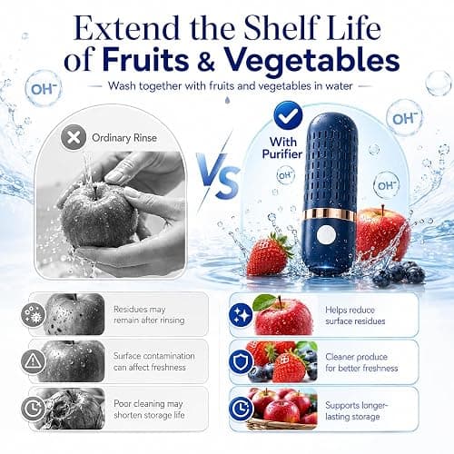 PurePod Produce Cleaner, 3-Minute Fruit and Vegetable Cleaner with OH-Ion Technology, One-Touch Auto Stop, Cordless Rechargeable IPX7 Food Washer for Meat, Seafood, Rice & Grains thumbnail 4