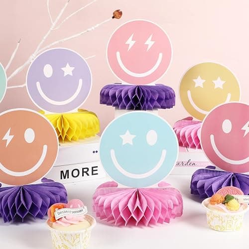 9PCS Smile Face Honeycomb Centerpieces Preppy Smile Face Table Decorations Happy Pastel Birthday Party Supplies for Colorful Rainbow Birthday Themed Bachelorette Decor Favor thumbnail 5