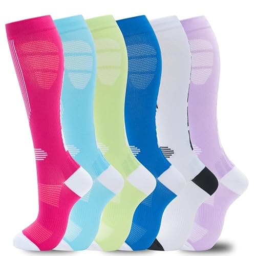 fenglaoda Compression Socks Women Men 6 Pairs, Knee High Best Support Circulation Socks for Running, Travel, Flight, Nurse - Image 1