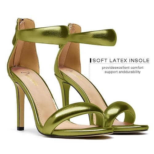 driceic Back Zipper Ankle Strappy Stiletto Heels For Women | Round Open Toe Sparkle Metallic Bubble band Sexy Party Wedding Dressy High Heels Sandals thumbnail 4
