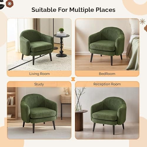VINGLI 30.3" Wide Modern Barrel Accent Armchairs Set of 2 with Track Armrest, Solid Wooden Legs, Comfy Upholstered Club Chairs, Single Home Sofa for Living Room, Bedroom, Reading Room, Corduroy Green thumbnail 7