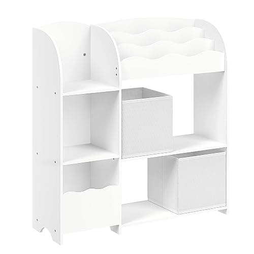 SONGMICS Bücherregal Kinder, Kinderregal, Spielzeugregal mit 2 Aufbewahrungsboxen, für Bücher, Kinderzimmer, Spielzimmer, Wohnzimmer, wolkenweiß GKR042W01 - Image 1