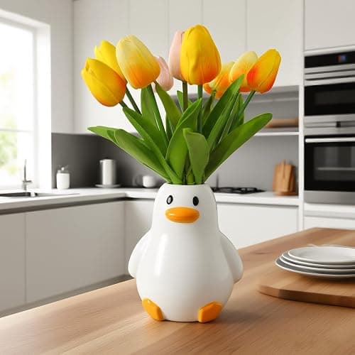 Mougigi Unique Duck Vase - Cute White Ceramic Handcrafted Piece with Round Modern Design, Funky Aesthetic Table Decor for Flowers/Accessories, Cool Animal Goose-Themed Art Vase Great for Decor Gifts thumbnail 7