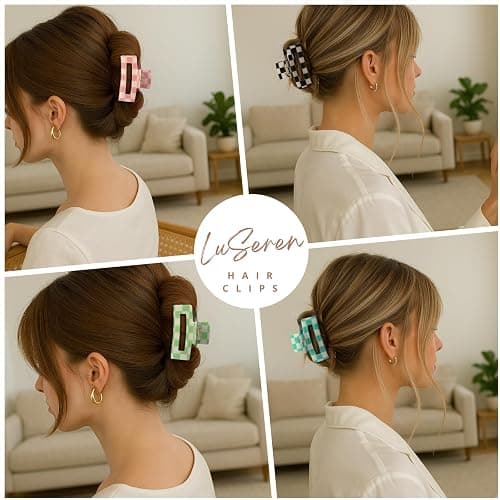 LuSeren 4 Pack 3 Inch colorful Hair Claw Clips for Women, Medium Rectangle Acetate Jaw Clips in Black, Pink,Green, Blue, Stylish Checkered Hair Accessories for Girls thumbnail 7