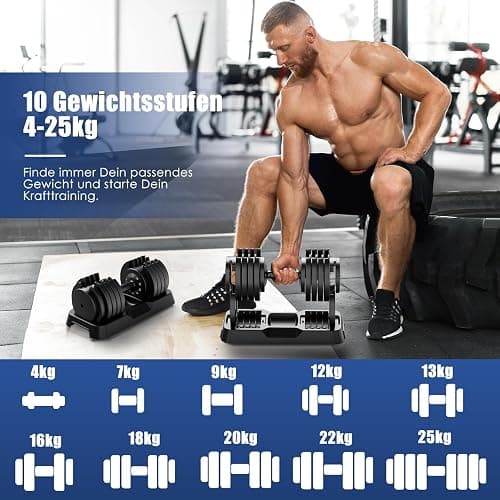 DH FitLife 25kg verstellbare Hanteln 4 bis 25 KG mit 10 Gewichtsstufen, Kurzhanteln Hanteln Set mit Hantelscheiben, Variable Gewichte 10 in 1 thumbnail 3