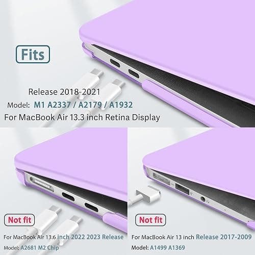 May Chen Compatible with New MacBook Air 13 inch Case 2021 2020 2019 2018 Release Model: M1 A2337 A2179 A1932, Plastic Hard Shell Case for MacBook Air 13 inch with Retina Display Fits Touch ID, Purple thumbnail 3