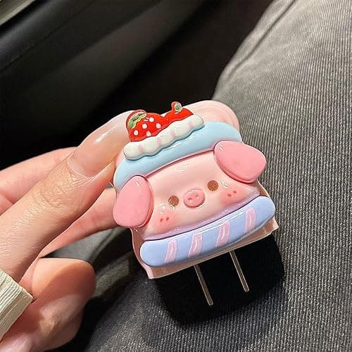 LALAPOPO Cute Charger Protector Compatible with iPhone 18W/20W Charger Adapter, Clear Kawaii Pink Pig Strawberry Pattern Design Cute Cable Case Saver Protector for Girls Women thumbnail 2