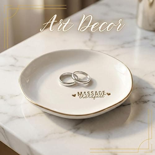 InnoBeta Massage Therapist Gifts for Women, Gifts for Massage Therapist, 4.75" Handcrafted Ceramic Ring Dish with Gold Trim, Decorative Trinket Dish for Rings Earrings thumbnail 4