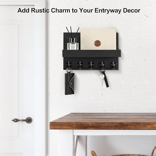 Lwenki Key Holder for Wall, Decorative Key and Mail Holder with Shelf Has Large Hooks for Bags, Coats, Umbrella – Paulownia Wood Key Hanger with Mounting Hardware (9.8”W x 6.7”H x 4.2”D) thumbnail 5