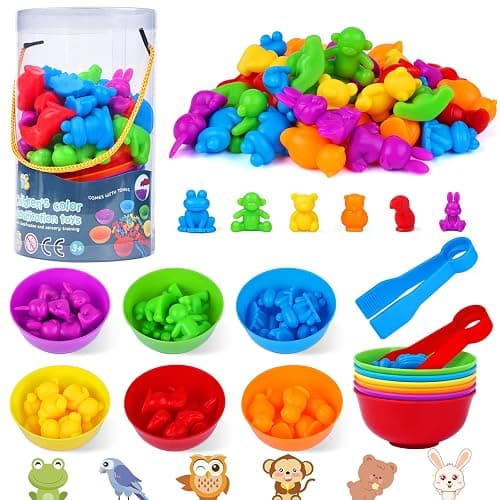 BBLIKE Montessori Education Set: Kids Animal Sorting Toy with Bowl, Tweezers & Color Sorting Math Toys for 2-6 Year Olds - Image 1