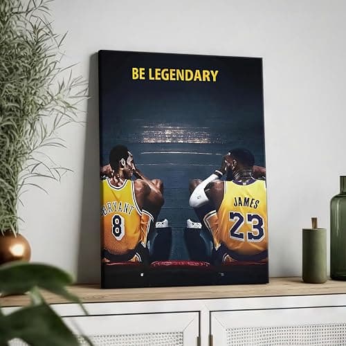 Kobe Bryant and LeBron James Canvas Wall Art Print Poster, Be Legendary Inspirational Sports Picture Artwork, Motivational Mamba Mentality Wall Decor for Home Office Gym Living Room, Framed 11x14inch thumbnail 2