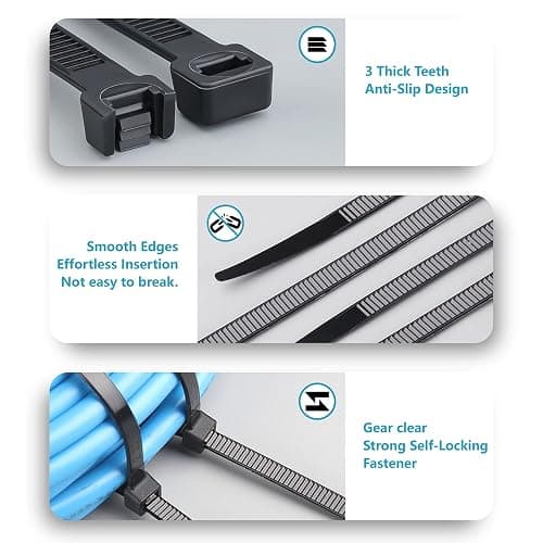 Zip Ties, Zip Ties Assorted Sizes(4”+6”+8”+12”), 400 Pack, Black Zip Ties, Cable Ties, UV Resistant Wire Ties by ANOSON thumbnail 4