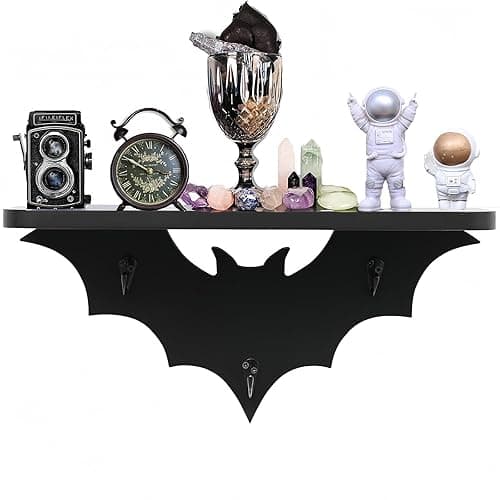HZYSLYJ Bat Shelf Floating Shelves for Wall,15.5 inch Black Wall Mounted Shelf with 3 Key Hooks - Image 1