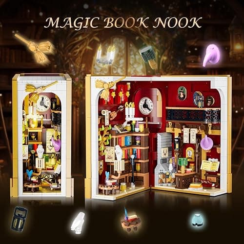 INSOON Magic Booknook 3.6mm Mini Building Set with LED Light | DIY Book Nook Building Kit for Bookshelf & Home Decor, 1015 PCS Miniature Building Block for Adults Boys Girls Age 8+ thumbnail 3