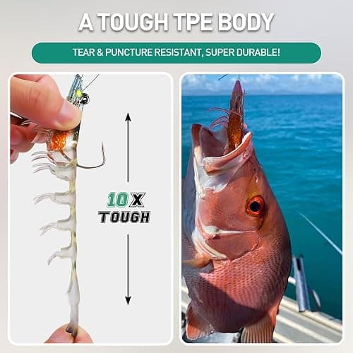 TRUSCEND Pre-rigged Fishing Jig Lures for Freshwater and Saltwater, Innovative Super Durable TPE Bass Lures, Lifelike Shrimp Crayfish Swimbait, Weedless Lure for Crappie Trout Walleye, Keep Separately thumbnail 3