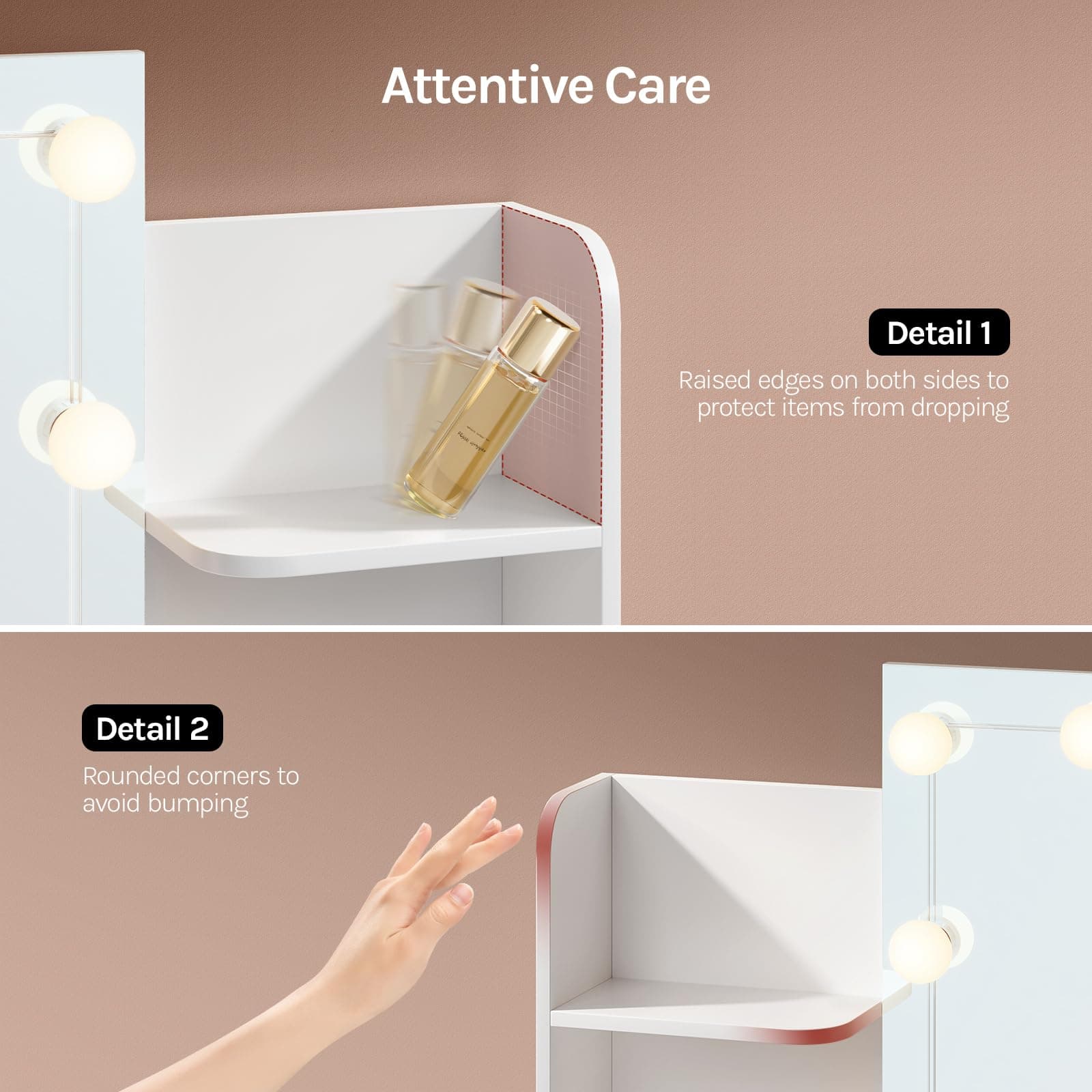 WOLTU 10-Bulb Dressing Table, LED String Light White Vanity Unit with Mirror, Power Strip, 2 Drawers, 4 Shelves, 90 x 40 x 135 cm, MB6123ws thumbnail 8