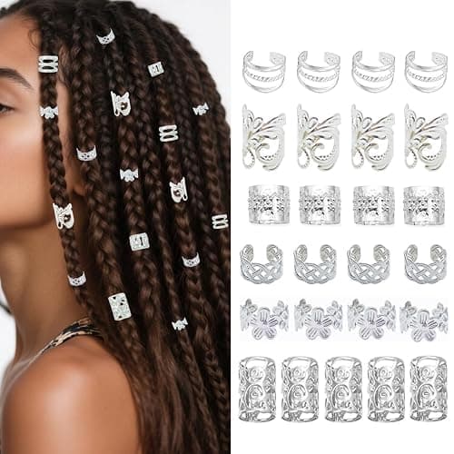 Silver Hair Cuffs for Braids thumbnail 2