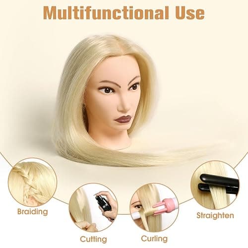 MYSWEETY Mannequin Head Human Hair, 26" Cosmetology Mannequin Head with 80% Human Hair, Doll Head for Hair Styling with Clamp Holder and Tools (White) thumbnail 3