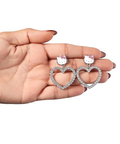 Sanrio Hello Kitty Jewelry Dangle and Hoop Earrings for Women, Fashion Hello Kitty Earrings with Crystals or Enamel Plating thumbnail 4