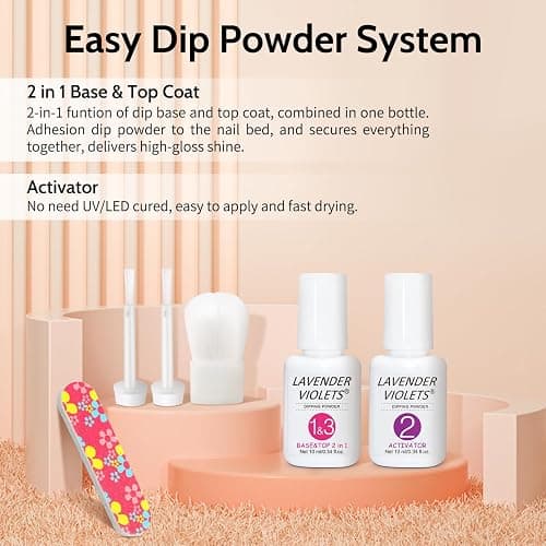 Lavender Violets 12Pcs Dip Powder Nail Kit - 6 Nude Pink Neutral Colors Dipping Powder System with Base & Top Coat Activator for French Manicure at Home M204 thumbnail 6
