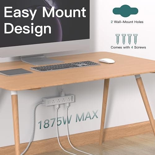 Surge Protector Power Strip - 10 FT Extension Cord, Power Strip with 12 Widely AC Outlet 4 USB, Flat Plug Wall Mount Overload Protection, 1050J, Desk Charging Station for Home Office, ETL Listed,White thumbnail 6