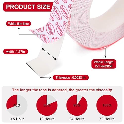 Sinfuo Double Sided Foam Tape Heavy Duty, Removable Damage Free Adhesive Tape, Residue Free Tape Picture Hanging Adhesive Strips Suitable for Indoor and Outdoor Installation Home Office(1.57" x 22Ft) - 1.57in x 22ft thumbnail 4