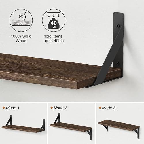 Forbena 24 Inch Long Floating Shelves for Wall Set of 3, Wooden Wall Bookshelf for Bedroom, Large Rustic Wood Hanging Book Shelves for Living Room Plants Kitchen Office Closet Storage (Dark Brown) thumbnail 8