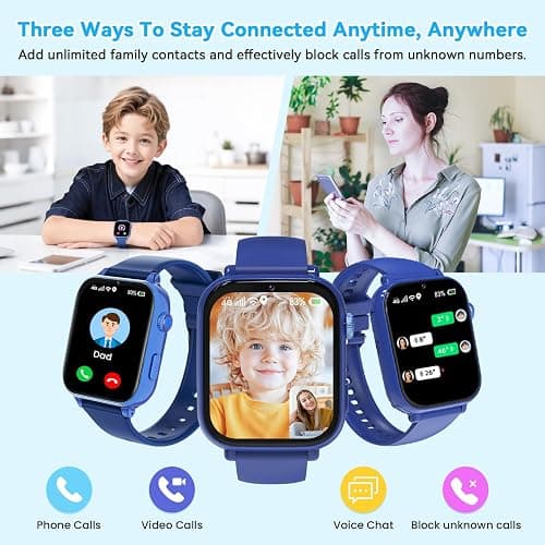 4G Kids Smart Watch Phone GPS, Smartwatch for Boys Girls Ages 4-12 Years with Video Call Chat Class Mode SOS Camera Alarm Games Parental App Touch Watch Gifts for Children (Includes SIM Card) Blue thumbnail 5