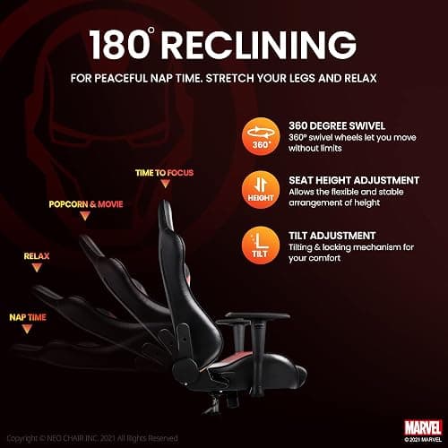 Marvel Avengers Gaming Chair Desk Office Computer Racing Chairs -Adults Gamer Ergonomic Game Reclining High Back Support Racer Leather (Iron Man) thumbnail 5