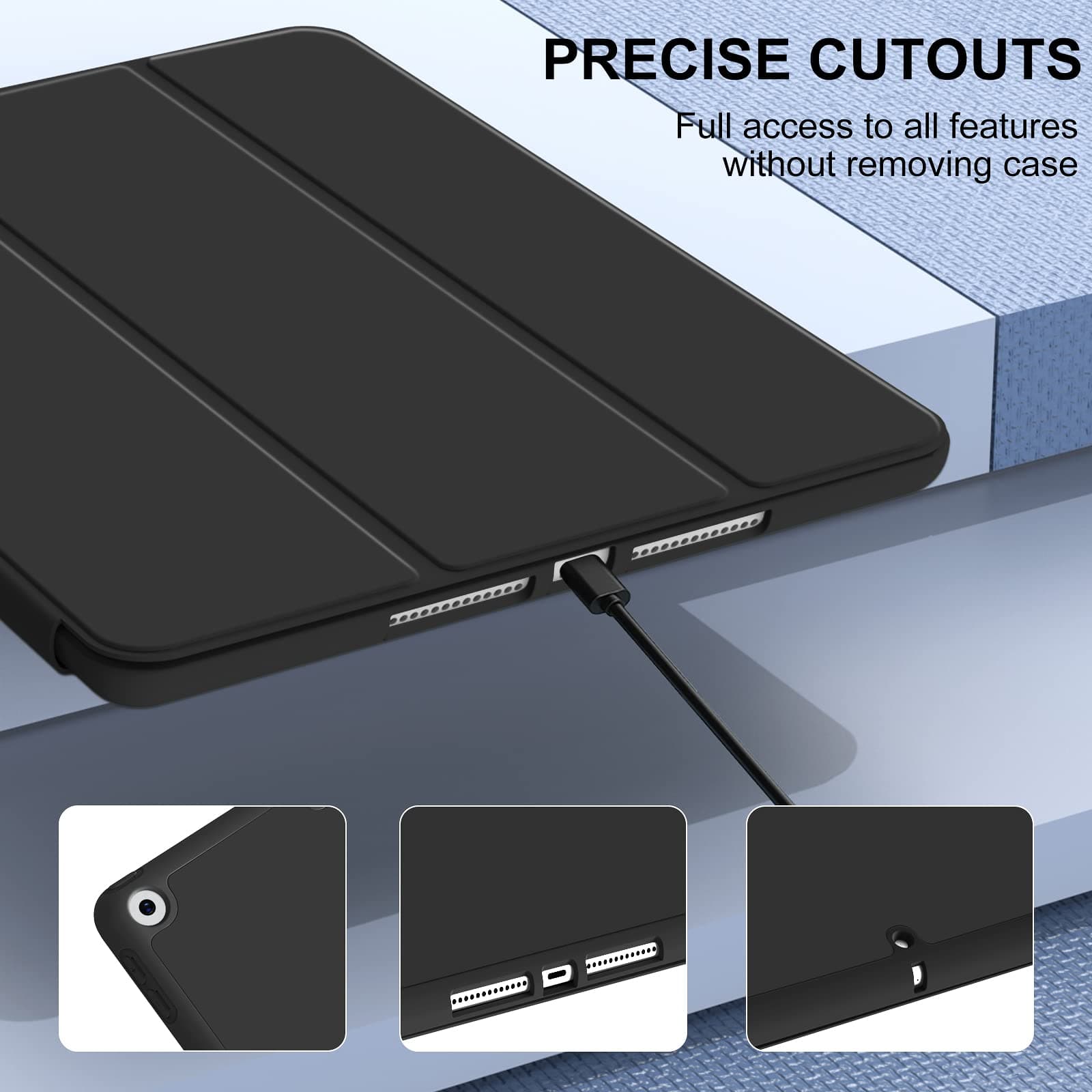 Aoub Case Compatible with iPad 10.2 Inch 2021/2020 iPad 9th/8th Generation & 2019 iPad 7th Generation with Pencil Holder, Protective Case with Soft TPU Back, Auto Sleep/Wake Cover, (Black) - Black thumbnail 6