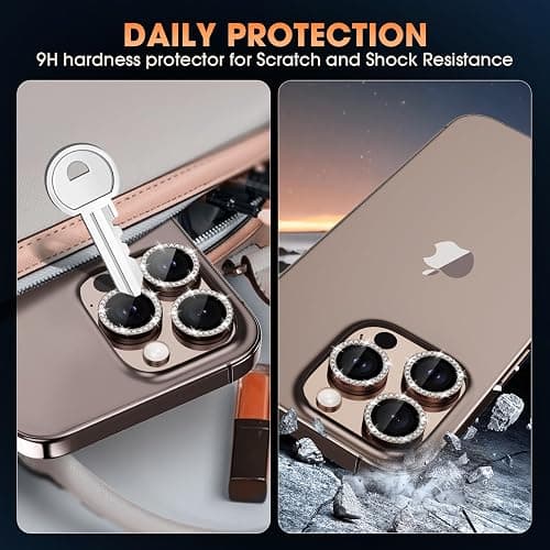Xfilm for iPhone 16 Pro/16 Pro Max Camera Lens Protector Bling Individual Metal Diamond Ring 9H Hardness Scratchproof Protector, Stylish Phone Accessories, Case Friendly (Brown Diamond) thumbnail 2