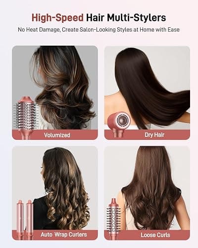 5 in 1 Hair Styler Hair Dryer Brush - High-Speed Hot Air Styler Wrap, Fast Drying No Heat Damage Ionic Blow Dryer Brush for Volumize, Curl, Straighten, Frizz-Free Multi Stylers with Travel Bag - Strawberry-bronze thumbnail 2
