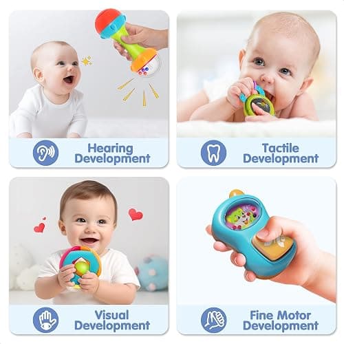 iPlay, iLearn 10pcs Baby Rattles Toys Set, Infant Grab Shake Rattle, Easy Hold Sensory Teether, Babies Development Learning Music Toy, Newborn Shower Birthday Gift 1 2 3 4 5 6 7 9 10 12 Month Boy Girl thumbnail 2