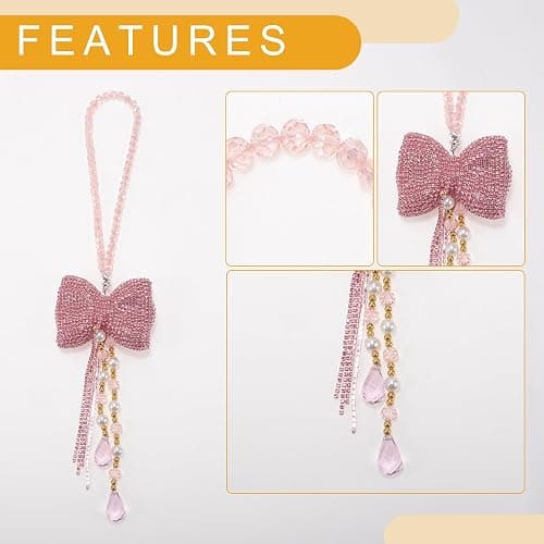 INFINAUTO 1 Pc Rhinestones Diamond Bow Car Rear View Mirror Pendant Accessories Car Hanging Ornament Pink thumbnail 4