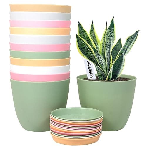 SwinDuck 6 Inch Plant Pots, 12 Pack Plastic Planters Modern Flower Pot with Drainage Holes and Saucers for All House Plants, Herbs, Flowers and Seeding Nursery, Colorful - Image 1