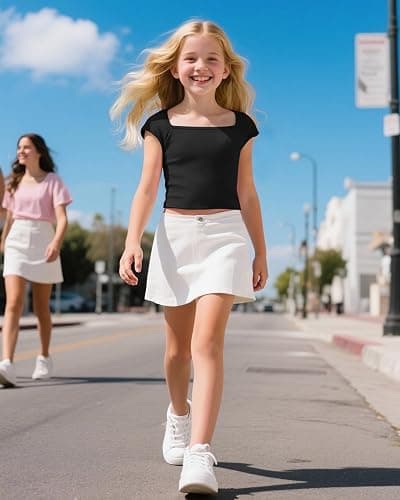 NUMYEAN Crop Tops for Girls Short Sleeve Shirt Girls Summer Tops Square Neck Slim Fit Tops Basic Tee thumbnail 4
