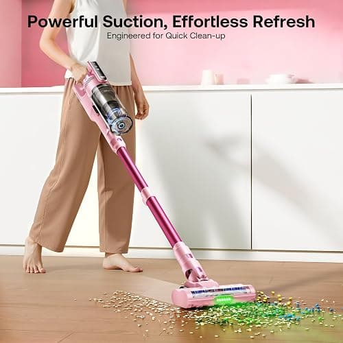 Trucozie Cordless Vacuum Cleaner, Self-Standing Lightweight Stick Vacuum with 50 mins Runtime, Powerful Suction, Anti-Tangle Wireless Vacuum for Home, Hardwood Floor, Carpet, Pet Hair, Pink thumbnail 3