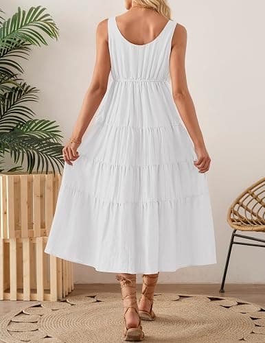ZESICA Women's Summer Sleeveless Dress Casual Backless Loose Flowy Tiered Sundress Beach Cover up Tank Dresses thumbnail 4