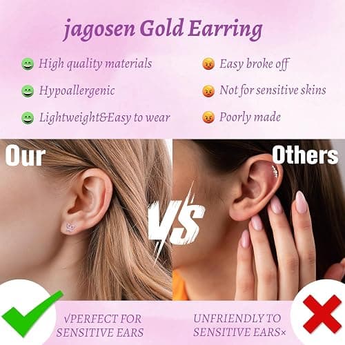 20G Gold Studs Earrings for Women,14K Gold Plated Hypoallergenic Butterfly Earrings for Girls,4 Pairs Flower/Butterfly/Cubic Zirconia Cute Earring and Trendy Huggie Hoop Dainty Multipack Earring Sets thumbnail 4