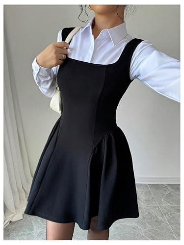 GORGLITTER Black Dress for Women A Line Sleeveless Swing Flared Square Neck Dress Ruffle Mini Tank Sundress, XS-XXL thumbnail 4