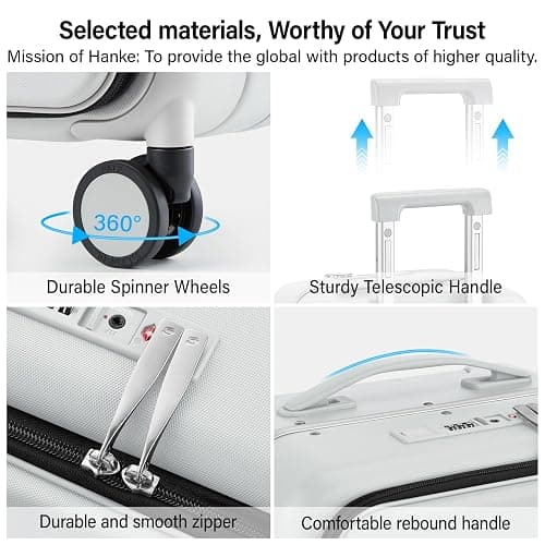 Hanke 20 Inch Carry On Luggage with Cup Holder and Charge,Top Opening Hard Shell Suitcases with Wheels and Dividers,Aluminum Frame Trunk Luggage Small Suitcase with Lock for Travel,Smoke White thumbnail 9