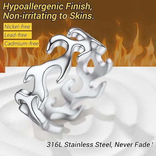 PROSTEEL Mens Cool Flame Rings 316L Stainless Steel Jewelry, Silver/Gold/Black Tone, Midi Finger Ring, Thumb Ring, Pinky Ring, Size 7-14, Come with Box thumbnail 5