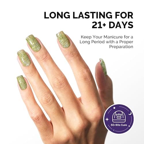 MelodySusie Galaliver Green Glitter Gel Nail Polish, 15ML Sparkly Bright Green Shimmer Gel Polish Soak Off UV LED Cured Long Lasting Gift for Women DIY Nail Design Nail Art Manicure X08 thumbnail 5