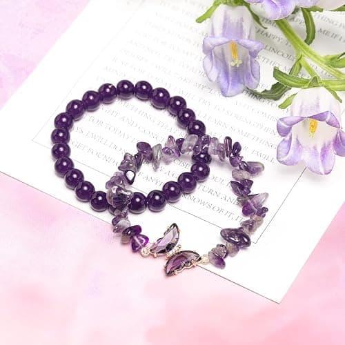 Artlunar Purple Butterfly Healing Bracelet, Gift Charm Jewelry with Beaded Bracelet for Women thumbnail 2