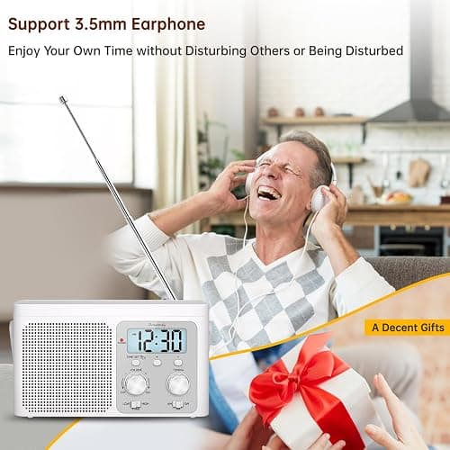 DreamSky AM FM Radio Portable - Shortwave Radio Battery Powered or Plug in Wall for Home Outdoor, Strong Reception, Large Dial Easy to Use, Digital Time Display, Transistor Antenna, Seniors Small Gift thumbnail 6
