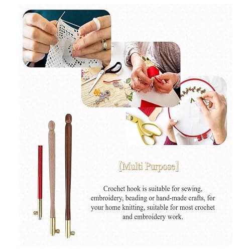 3Pcs Tambour Hooks Kit, Embroidery Crochet Hooks with 9 Needles, Wooden Handle French Tambour Hook Latch Beaded Needle for Embroidery Sequin Beading Knitting DIY Sewing thumbnail 3