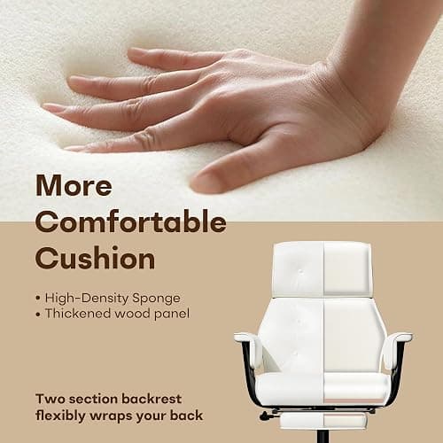Reclining Office Chair with Footrest, Big and Tall Office Desk Chair 400lbs Wide Seat, Leather High Back Ergonomic Vintage Chair, Heavy Duty Executive Computer Chair, White thumbnail 5