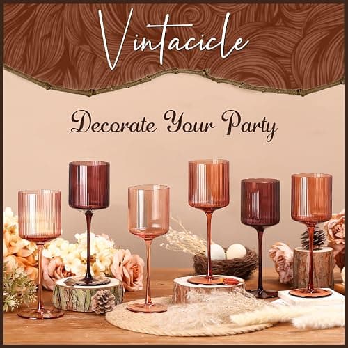 Melanin Colored Square Wine Glasses Set of 6, Elegant Ribbed Design Amber Crystal Glassware with Long Stem, 11.5oz Hand Blown Red & White Wine Stemware For Home Bar Deco,Party,Wine Dinner- Multicolour thumbnail 7